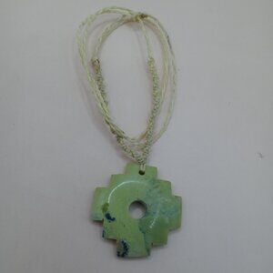 Unisex Chakana Inca Macramé Necklace Natural Stone Serpentine Cusco